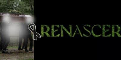 Caixão e logo da novela Renascer (Foto: Reprodução / Canva / Globo / Montagem TV Foco)