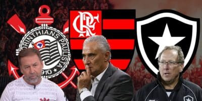 Escudos de Corinthians, Flamengo e Botafogo (Foto - Montagem TV Foco).