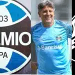 Renato Gaúcho e escudos de Grêmio e Santos - (Foto: Montagem TV Foco)