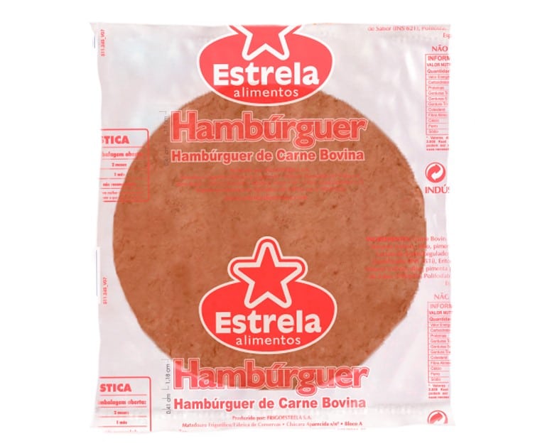 Hambúrguer Congelado de Carne Bovina, marca Estrela Alimentos, da empresa Frigoestrela (Foto: Reprodução / Bluesoft)