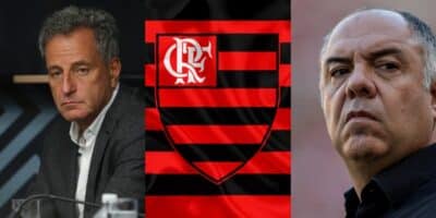 Landim, Marcos Braz e bandeira do Flamengo (Foto - Montagem TV Foco).