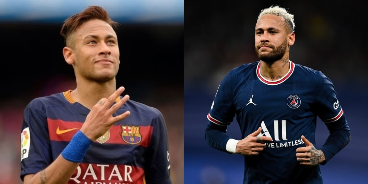 Neymar com a camisa do Barcelona e do PSG - (Foto: Reprodução / Internet)