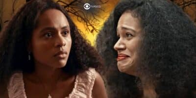 Santinha (Duda Santos) e Morena (Uiliana Lima) em Renascer (Foto: Reprodução / Globo / Montagem TV Foco)