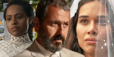 Santinha, José Inocêncio e Mariana em Renascer (Foto: Reprodução / Globo / Montagem TV Foco)