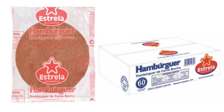 Hambúrguer Congelado de Carne Bovina, da marca Estrela Alimentos (Foto Reprodução/ Internet/MegaG Alimentos)