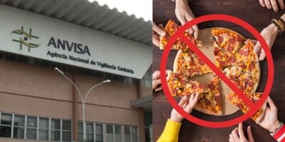 Anvisa, pessoas comendo pizza e imagem de proibido (Fotos: Reproduções / Globo/ Canva / Montagem)