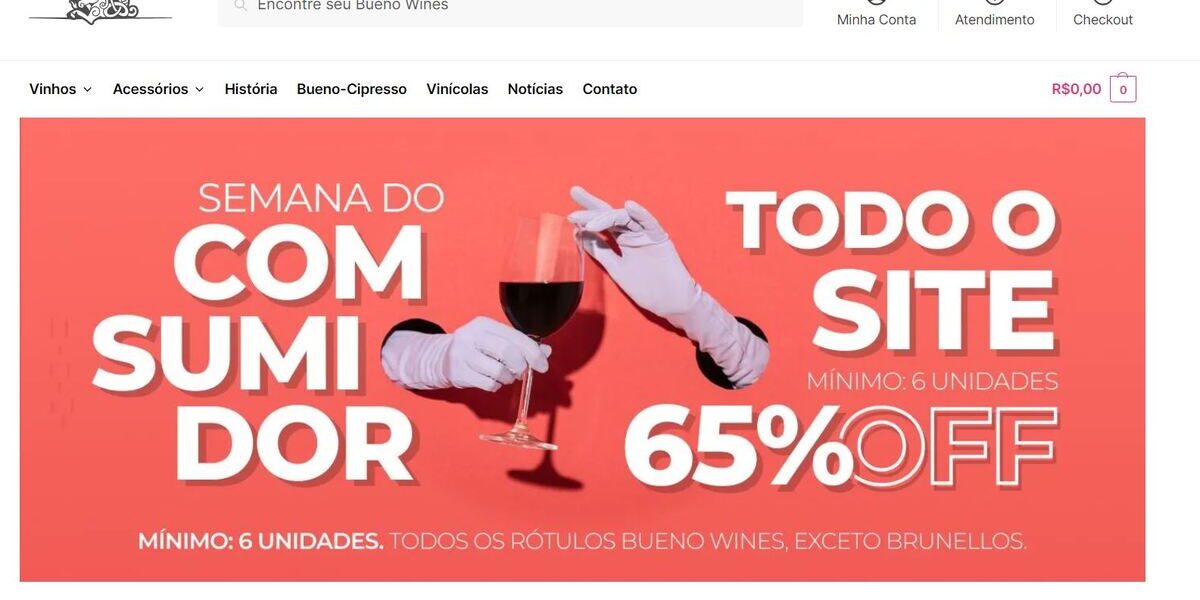 Site da marca do Galvão Bueno, a Bueno Wine (Foto Reprodução/Bueno Wine)