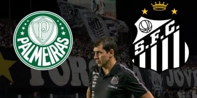 Carille, escudo do Santos e do Palmeiras (Foto - Montagem TV Foco).