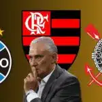 Escudos de Flamengo, Grêmio e Corinthians (Foto - Montagem TV Foco).