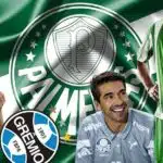 Leila, Abel, bandeira do Palmeiras e do Gremio - Montagem TVFOCO