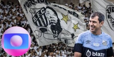 Torcida do Santos e logo da Globo com Carille - Foto Reprodução Internet