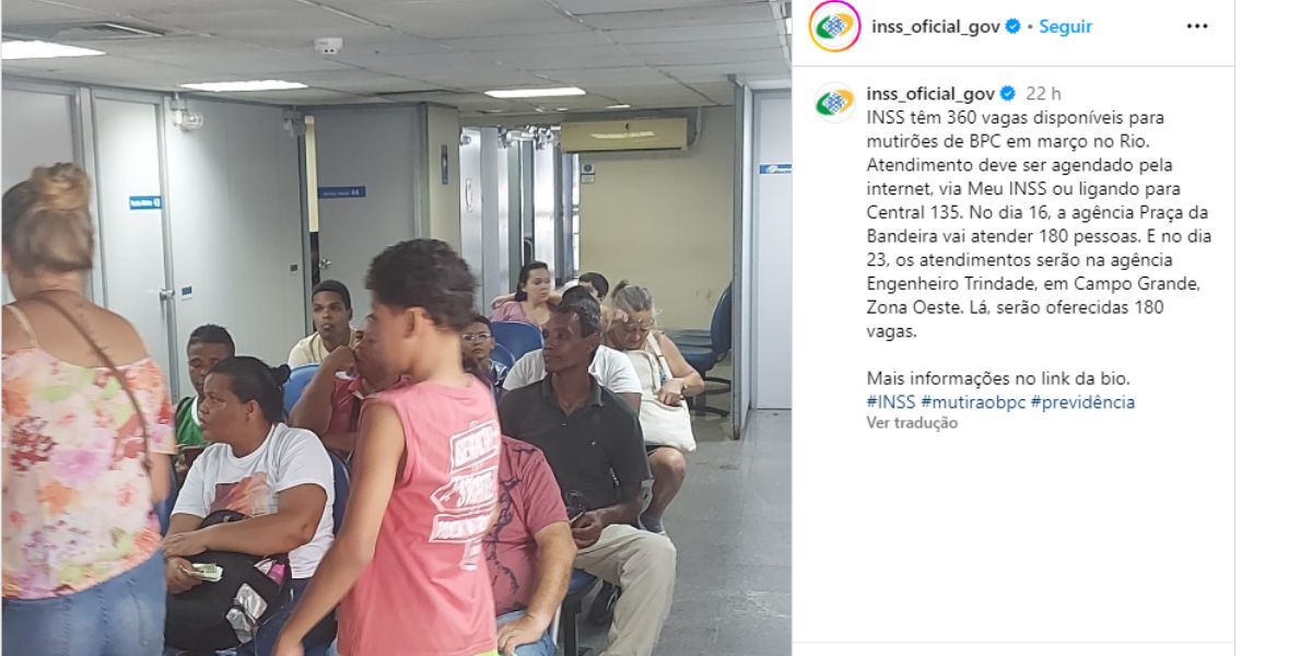 Recado do INSS aos idosos do Rio de Janeiro (Reprodução: Instagram)