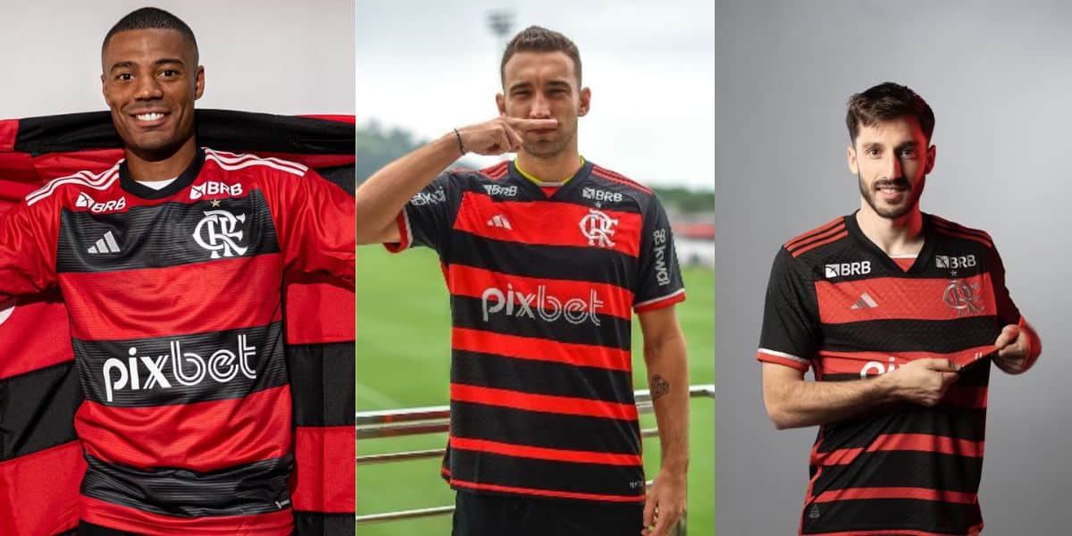 De la Cruz, Viña e Léo Ortiz são os 3 reforços do clube na temporada (Reprodução: Montagem TV Foco)