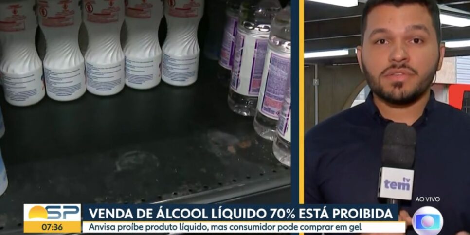 Álcool 70% em mercado e Mayky Araújo (Foto: Reprodução / Globo)