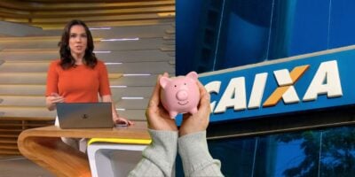 Ana Paula Araújo e logo da Caixa com poupança - Foto Reprodução Internet