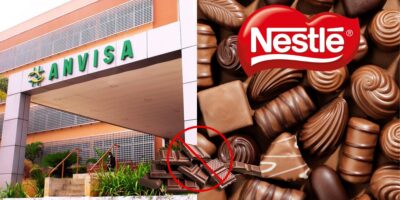 Anvisa e logo da Nestlé com chocolate proibido - Foto Reprodução Internet