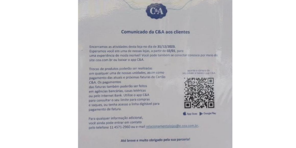 Comunicado da C&A (Foto: Reprodução / Internet)