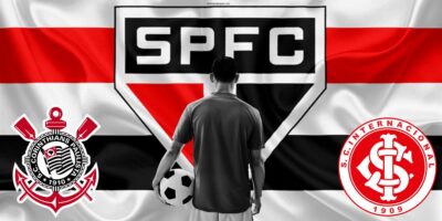 Escudo do São Paulo com jogador do Inter e logo do Corinthians - Foto Reprodução Internet