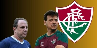 Fernando Diniz, Ceni e escudos do Fluminense  (Foto - Montagem TV Foco).