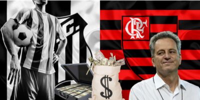 Flamengo e Santos com Landim e jogador de futebol - Foto Reprodução Internet