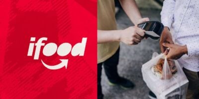 Logo iFood / Pessoa entregando comida - Montagem TVFOCO