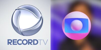 Logo da Record, apresentador e logo da Globo (Fotos: Reproduções / Internet)