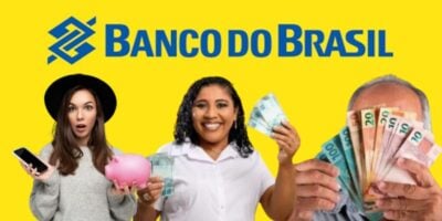 Logo do Banco do Brasil, mulher chocada segurando cofrinho e celular, e mulher e idoso segurando notas de dinheiro  (Fotos: Reproduções / Internet / Freepik)