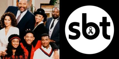 O elenco de Um Maluco no Pedaço e logo do SBT em luto (Reprodução - Internet)