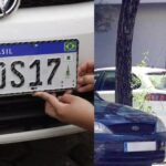 Placa de carro / Guarda aplicando multa - Montagem TVFOCO