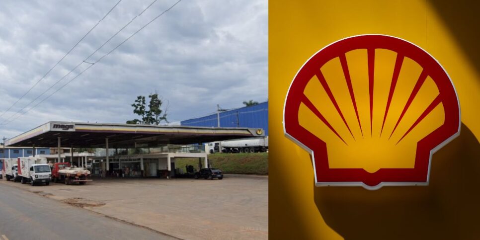 Posto de gasolina grupo Maga e logo da Shell (Fotos: Reproduções / Internet)