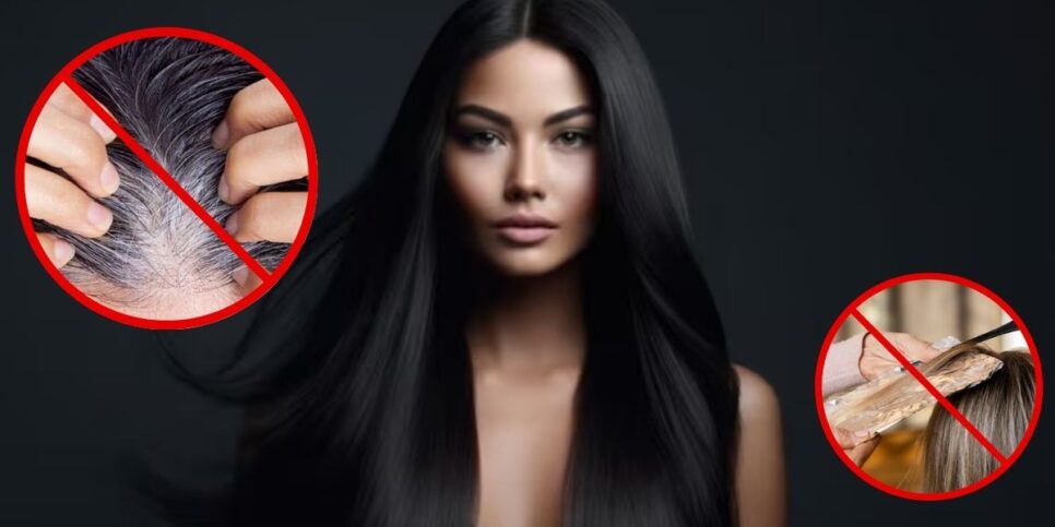 Raiz com fios brancos, modelo e mulher pintando o cabelo no salão (Fotos: Reproduções / Freepik / Canva)