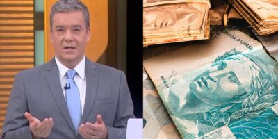 Roberto Kovalick no Hora 1 e notas de cem e cinquenta reais (Fotos: Reproduções / Globo / Canva)