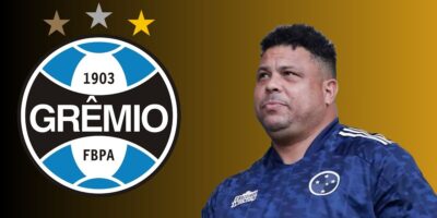 Ronaldo e escudo do Grêmio (Foto - Montagem TV Foco).