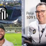 Neymar, Marcelo Teixeira e escudo do Santos - Montagem TV Foco