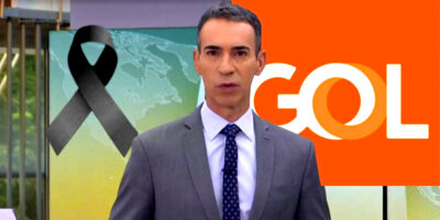 César Tralli anuncia morte trágica, ocorrida nas dependências da Gol, durante edição do Jornal Hoje, da Globo (Foto Reprodução/Montagem/TV Foco/Lennita/Logo.Net/Globo)