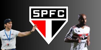 Zubeldía, Lucas e escudo do São Paulo  (Foto - Montagem TV foco).