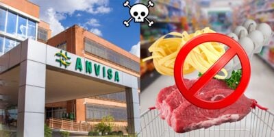 Fachada da Anvisa e marca de macarrão, carne e ovo no supermercados (Foto: Reprodução / Canva)