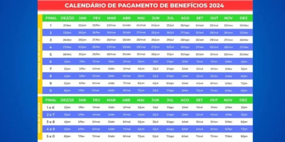 Calendário deste ano de 2024 (Reprodução/Foto: INSS/Reprodução)