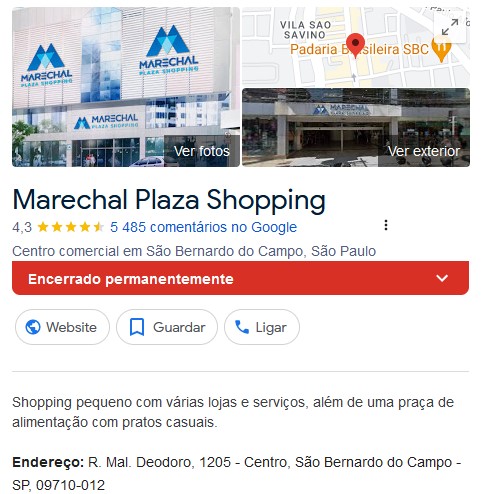 Marechal Plaza Shopping foi fechado em janeiro de 2024 (Foto: Reprodução / Google Maps)