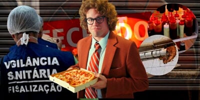 Vigilância Sanitária fechou as portas de uma pizzaria tradicional após denúncia (Foto Reprodução/Montagem/Lennita/TV Foco/Canva/Vigilância)