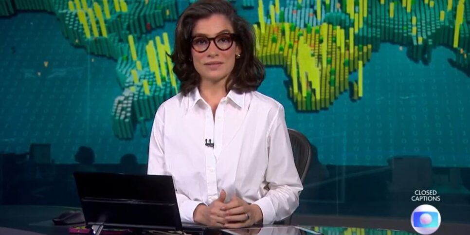 Renata Vasconcellos comanda o Jornal Nacional ao lado de Bonner (Reprodução: Globo)