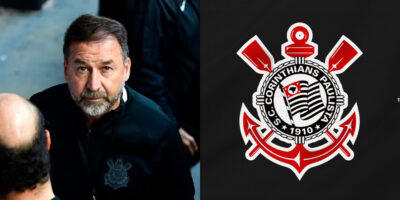 Escudo do Corinthians e  Augusto Melo(Foto: Montagem TV Foco)