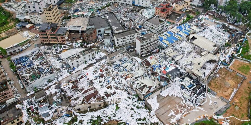 Cidade de Guangzhou é devastada após desastre natural (Reprodução/MetSul Meteorologia)