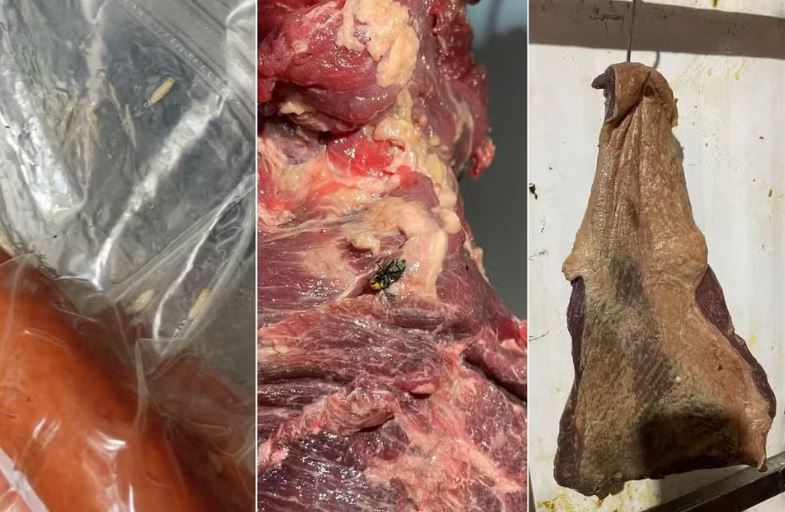5 açougues foram interditados no litoral de São Paulo após serem encontradas carnes em péssimo estado de conservação (Foto Reprodução/Polícia Militar/Arquivo)