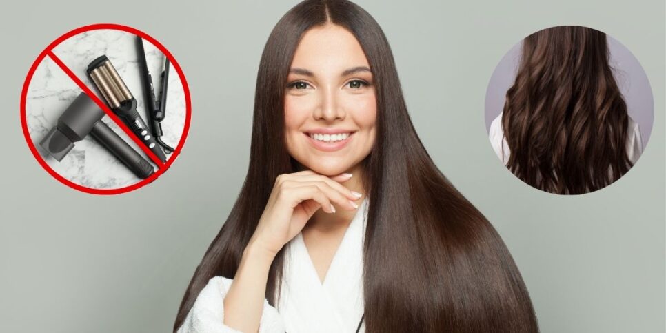 Aparelhos de calor e mulheres com cabelo liso e ondulado (Fotos: Reproduções / Canva)