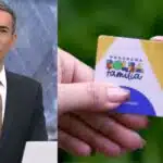 César Tralli no Jornal Hoje e pessoas segurando cartão do Bolsa Família (Fotos: Reproduções / Globo / Internet) 