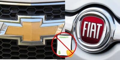 Chevrolet, Fiat e ilustração de multa e proibição (Fotos: Reproduções / Internet / Canva)