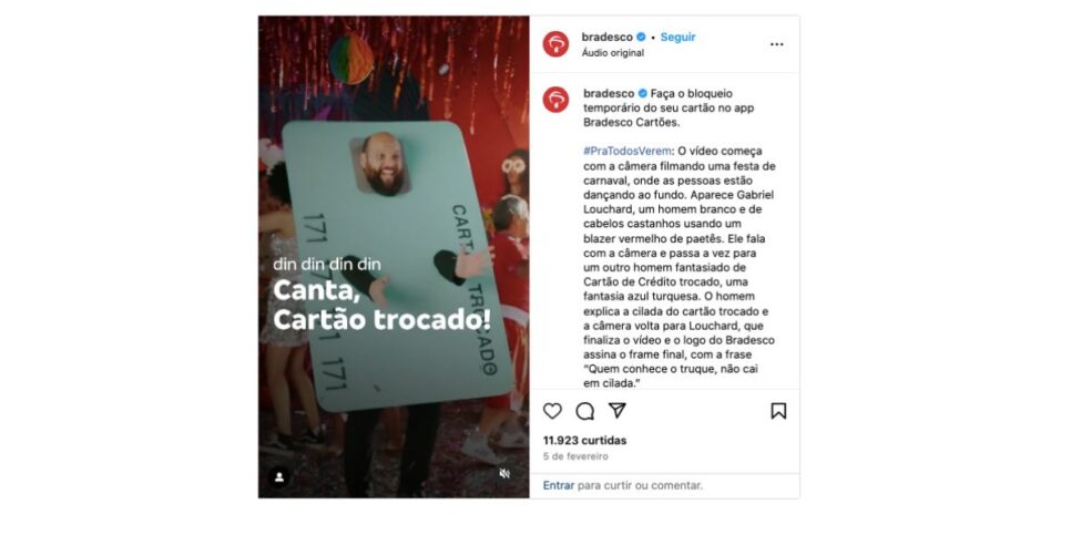 Anúncio Bradesco (Foto: Reprodução / Instagram)