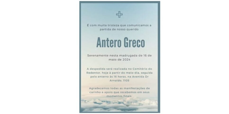 Comunicado sobre morte de Antero Greco (Foto: Reprodução / Instagram)