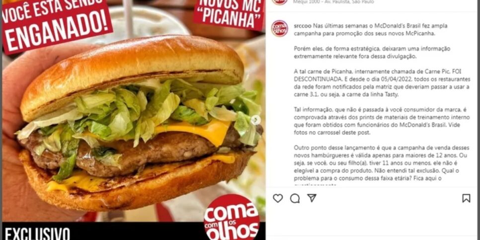 Denúncia feita pela página do IG Coma com os olhos (Foto: Reprodução/ Página do Instagram)